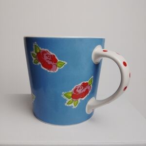 Starbucks 2004 Barista 14 oz. Coffee Mug Blue with Roses Polka Dot Handle